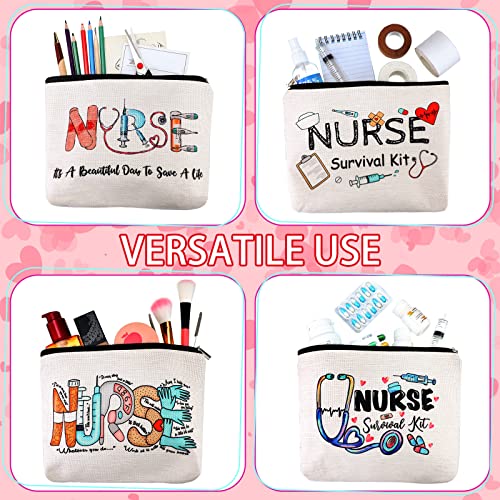 Pinkunn 9 Pcs Nurse Makeup Bags Nursing Gifts for Women Cosmetic Bag with Zipper Nursing Travel Toiletry Bag Accessories Survival Kit for Birthday Gift Funny for Nurses Student Thank You Christmas