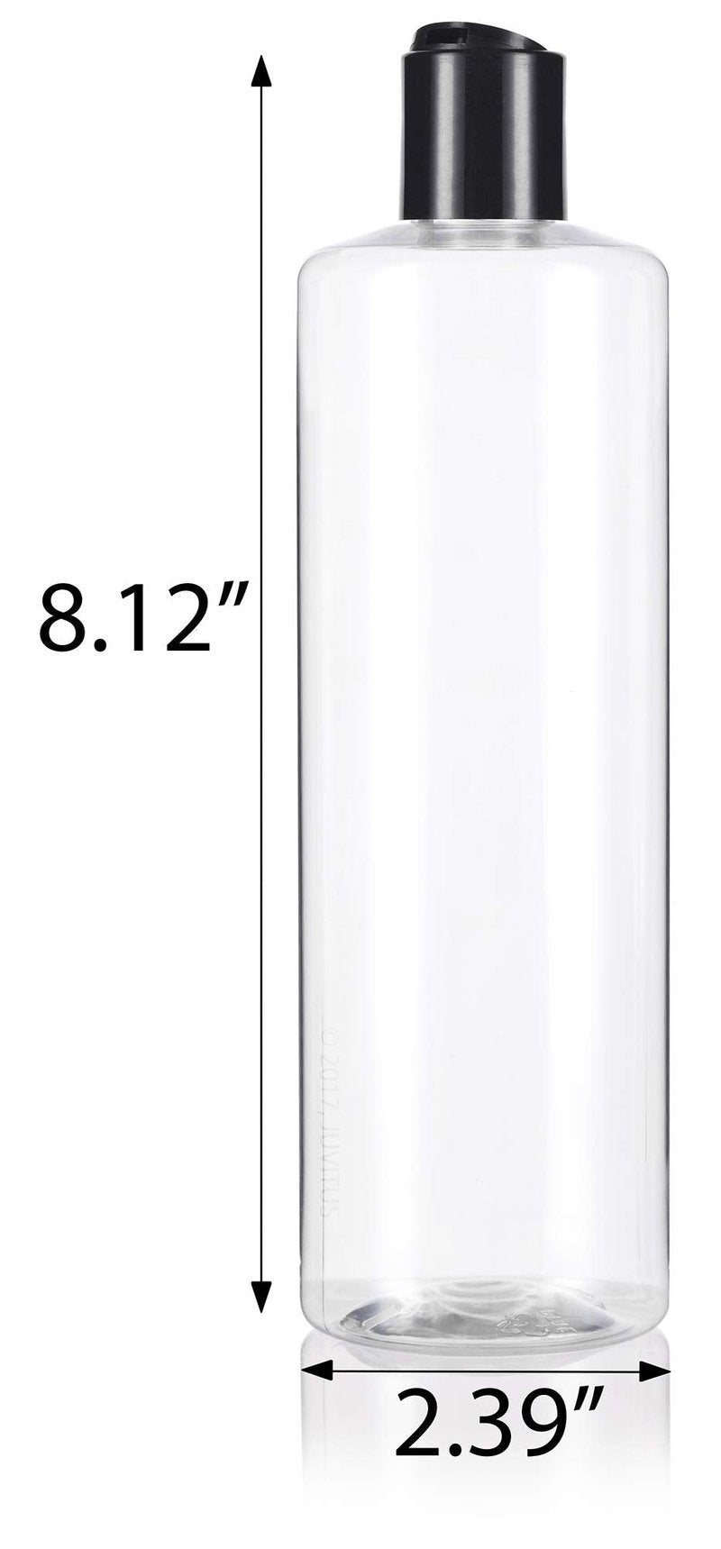 JUVITUS (12 pack) 16 oz Clear Cylinder PET Plastic Bottles with Disc Cap Lid
