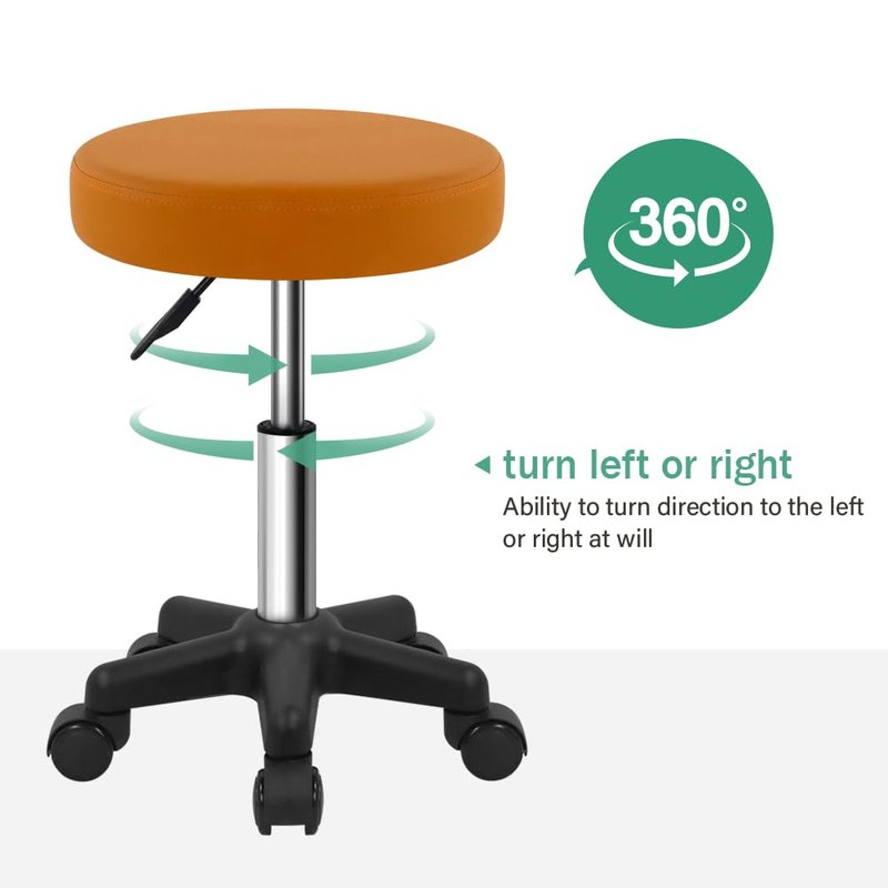 FURWOO Round Rolling Stool Height Adjustable Stool with Wheels for Spa Salon Massage Pale Brown