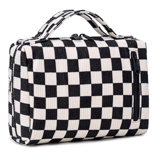 Bluboon Makeup Bag Zipper Pouch Travel Portable Cosmetic Bag Organizer for Women and Girls(Corduroy Checkered)