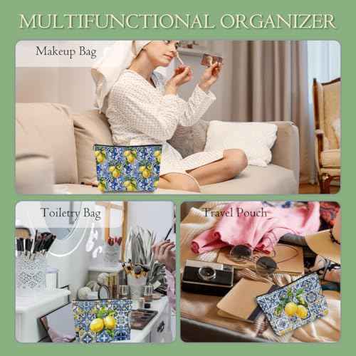 4pcs Lemon Cosmetic Bags for Women, Italy Pattern Design Aesthetics Makeup Bag, Christmas Birthday Gifts for Women Girls Friend Mom Lemon Lover Zipper Bags Travel Pouch for Sister Bestie