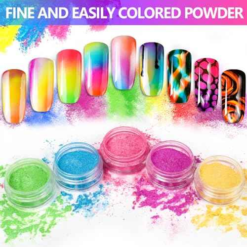 Neon Pigment Powder for Nails Eyeshadow - 36 Colors Fluorescent Neon Rainbow Smoke Nails, 3D Nail Art Pigment Powder for Acrylic Nails, Halloween Neon Makeup Pigment Eyeshadow Liner