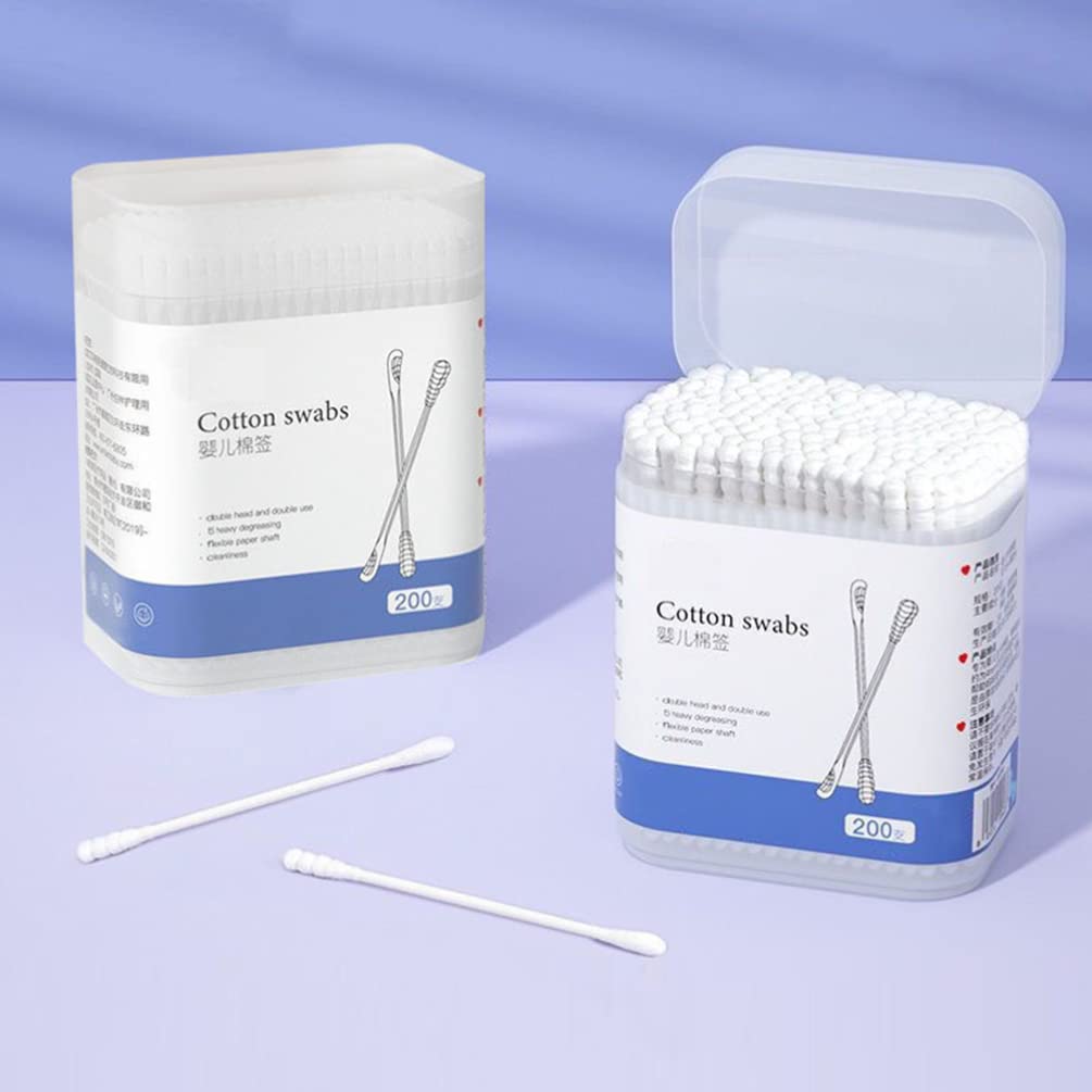 Kisangel 200Pcs Baby Cotton Swabs Paper Double-End Cotton Buds Cotton Ear Cleaners Safety Swabs Cleaning Sticks for Ear Nose Clean (Pack of 2)