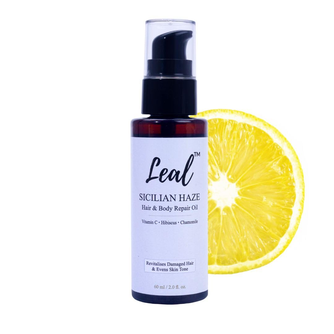Leal Hair & Dry Body Oil, Brightening Glow Oil, Hibiscus Hair Oil, After Shower Body Oil Scented & Hair Serum, Natural Plant Oils Skin Pigmentation, After Shave Dry Oil, Sicilian Olive Oil- 60ml