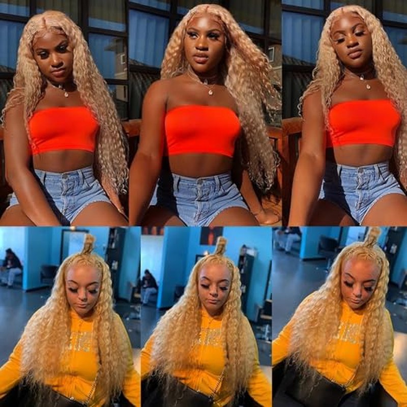 P27/613 Human Hair Bundle Blonde Deep Wave Bundle 613 Wet and Wavy Bundles 30 30 30 inch #27 and #613 Deep Curly Bundles