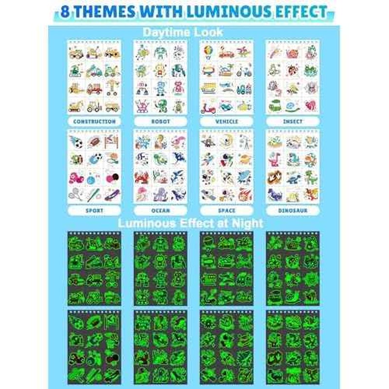 Partywind 192 Styles Glow & Glitter Temporary Tattoos Book for Kids, 16 Themes Kid Temporary Tattoos for Party Favors Classroom Prizes,Tattoos for Kids Birthday Supplies Goodie Bags Stuffer