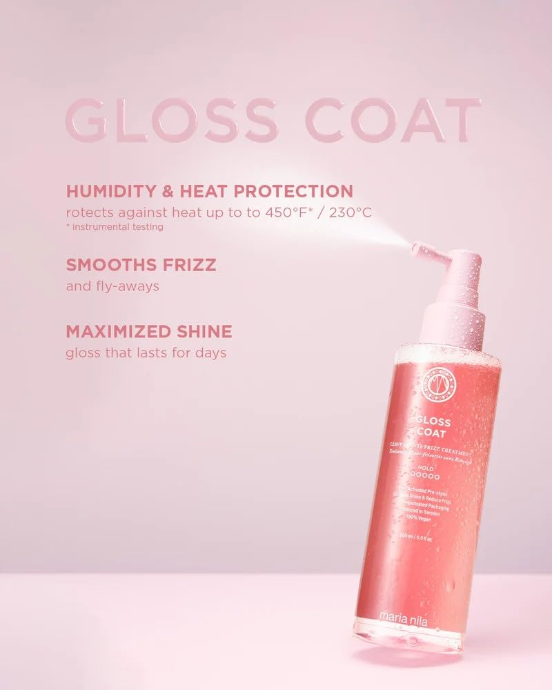 Maria Nila Gloss Coat, Heat-activated Smoothing treatment, For Long-lasting shine, Frizz control, & Humidity protection, 6.8 Fl Oz