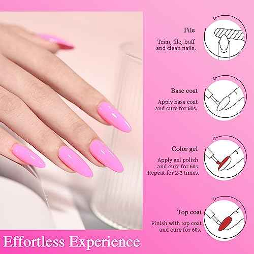 Pink Gel Nail Polish Set, Light/Hot Pink Cherry Blossom Strawberry All Seasons Soak Off Long Lasting Romantic 10 Colors Starter Kit DIY Home Gift for Girlfriend Woman Beginners
