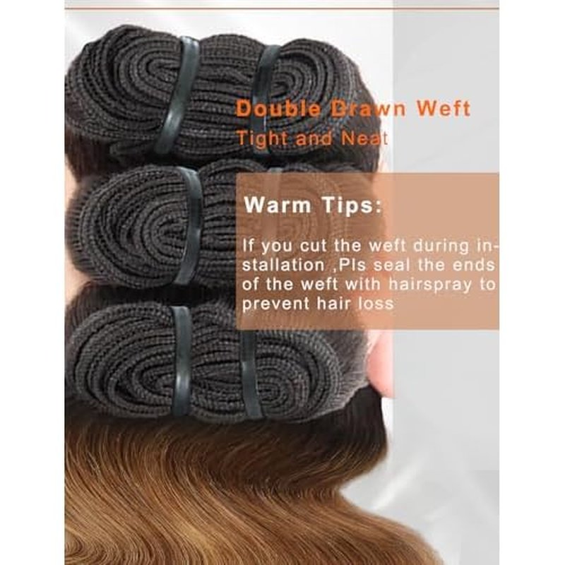 Ombre Bundles Human Hair, 13A Raw Indian Hair Bundles Body Wave, 14 Inch Colored Honey Blonde 1B27 Ombre Human Hair Bundles, 2 Years Service Life, Keep Texture Silky Soft Tangle-Free
