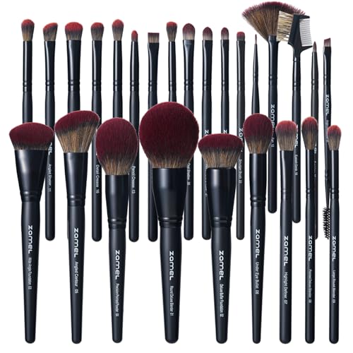 ZAMEL 26Pcs Black labeled Makeup Brushes Set Professional,Full Face ULTRA SOFT Hair Makeup Brush Set Contains large powder Foundation Ultimate Blending Make up Brush set Blush Concealers Eyeshadow