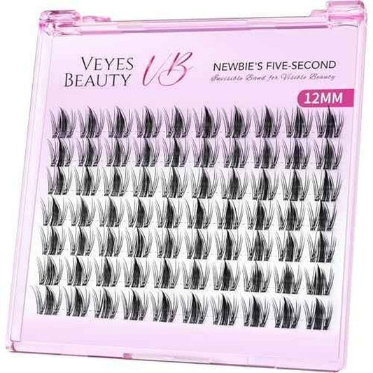 VEYESBEAUTY Lash Clusters Eyelash Extensions Thin & Invisible Band DIY Individual False Eyelashes Newbie's Five-Second Series Wispy Lash Tray for Self-application, Manga Lashes12mm Length