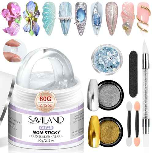 SAVILAND Solid Builder Nail Gel - 60g Large Capacity 3D Nail Gels Sculpting Gel for Art Non-Sticky Hand Carving Glue Extension with Sequins Chrome Powder DIY Salon Home