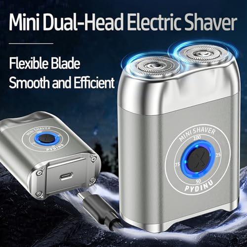 Mini Electric Shaver, 2025 New Upgrade Pocket Dual-Head Electric Shaver, Travel Portable Beard Trimmer for Men, Waterproof Mini Razor, USB C Rechargeable (Silver)