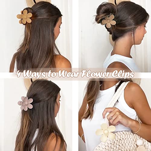 Flower Hair Clips 8PCS, Large Claw Clips for Women Girls Thick Thin Hair, Strong Hold Non slip Big Matte Dasiy Jaw Clamps Hair Accessories 8 Colors