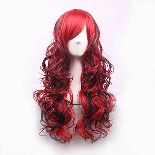 ANESHE Anime Cosplay Wigs Red and Black for Women Long Curly Hair Lolita Style Wigs (Red+Black)