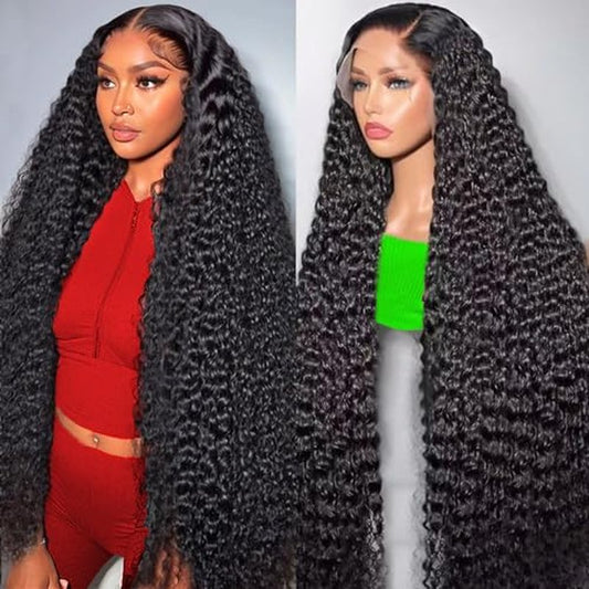13x6 Deep Wave Lace Front Wigs Human Hair for Women HD Transparent Deep Curly Lace Frontal Wigs Human Hair Pre Plucked Natural color£¨12 Inch)
