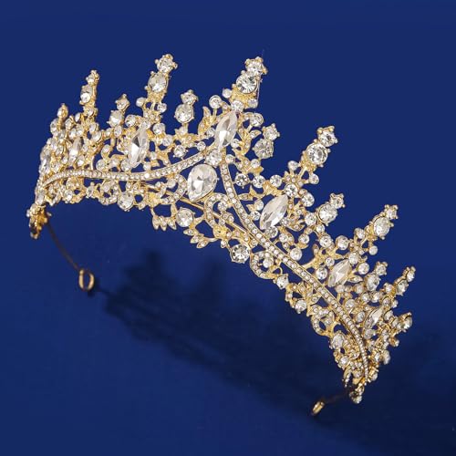 COCIDE Gold Tiara and Crown for Women Crystal Queen Crowns Rhinestone Princess Tiaras for Girl Bride Wedding Hair Accessories for Bridal Birthday Party Prom Halloween Cos-play Costume Christmas