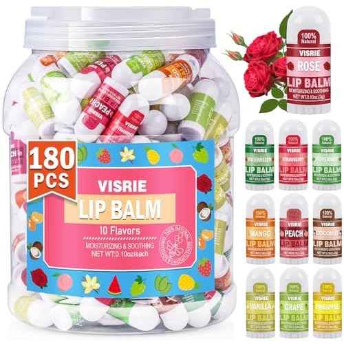 Mini Lip Balm 180 Pack, Lip Balm Bulk with Vitamin E & Coconut Oil, Moisturizing Lip Balms for Dry Cracked lips-10 Flavors