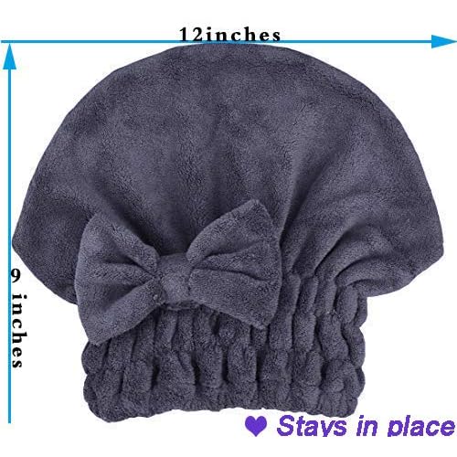 Microfiber Hair Drying Towels Head wrap with Bow-Knot Shower Cap Hair Turban hairWrap Bath Cap for Curly Long & Wet Hair Gift for Women 2pack