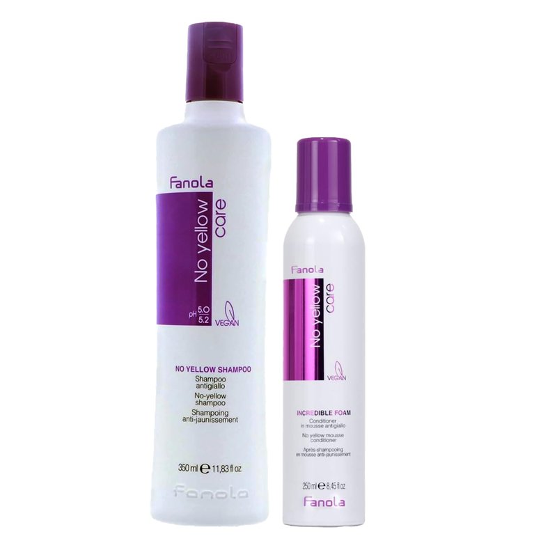 Fanola No Yellow Shampoo Bundle - Purple Shampoo & Incredible Foam for Blonde Hair