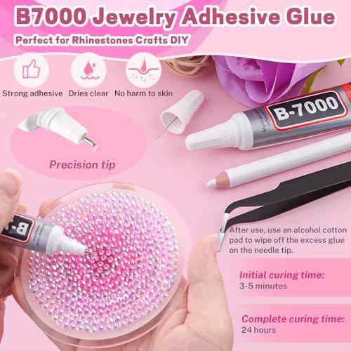 20000Pcs Pink Rhinestones for Bedazzling with 3Pcs B7000 Jewelry Glue, Resin Rhinestones for Crafting Crafts£¬Bedazzler Kit Flatback Gems for Clothing Shoes Tumblers Nail Art
