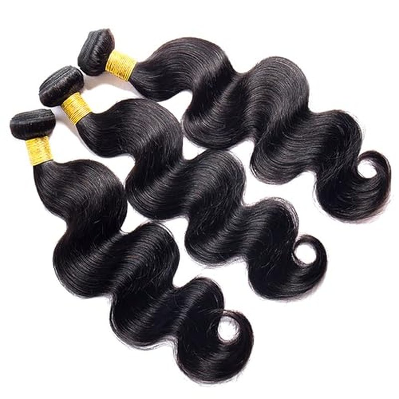 Human Hair Bundles Body Wave 100% Unprocessed Brazilian Virgin Hair Body Wave 3 Bundles Quick Weave Human Hair Extensions for Black Women Natural Black 16 16 16 Inch