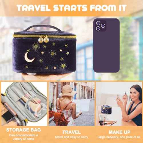 Patelai 2 Pcs Velvet Stars Makeup Bag Cosmetic Bag Handy Travel Starry Makeup Pouch Portable Embroidered Pouch Toiletry Wash Bag Cute Storage Bag Clutch Handbags(Navy,Sun Moon)