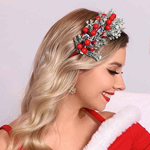 Catery Christmas Headbands Reindeer Antler Xmas Hair Hoop Headpiece Berry Christmas Party Headwear for Women and Girls