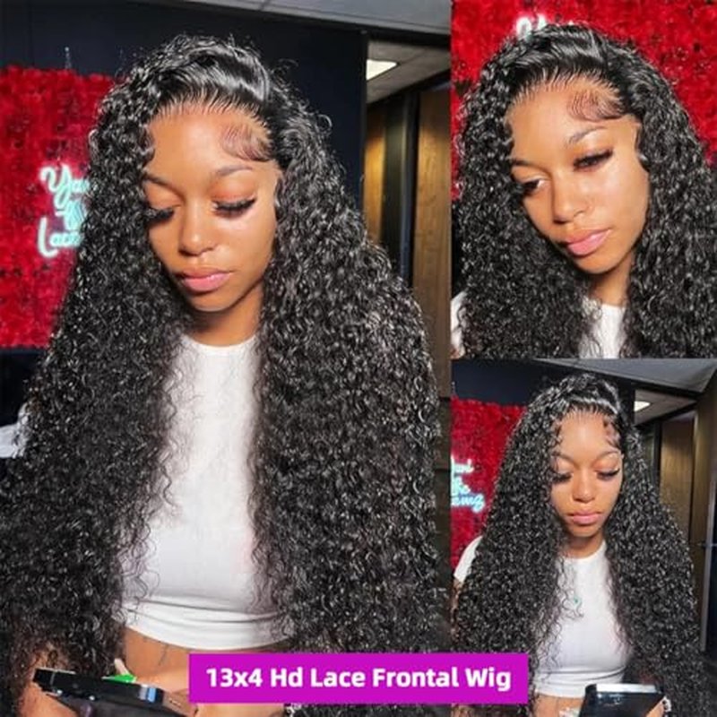 Deep Wave Lace Front Wigs Human Hair Wig for Woman 13x4 Hd Deep Curly Lace Front Wig Human Hair Pre Plucked With Deep Wave Lace Frontal Wigs (12 Inch)