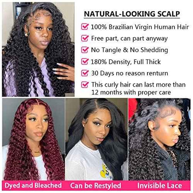 bangjazz 13x4 Deep Wave Lace Front Wigs Human Hair 180% Density Deep Wave Frontal Wigs Human Hair HD Lace 26 Inch Curly Wigs for Black Women Pre Plucked with Baby Hair Curly Lace Front Wig