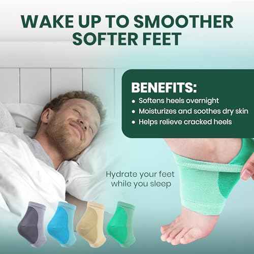 4-Pack Moisturizing Heel Socks for Cracked Heels - Gel Socks for Dry Cracked Feet Repair - Silicone Socks for Women and Men Foot Treatment & Overnight Hydration (Gray)