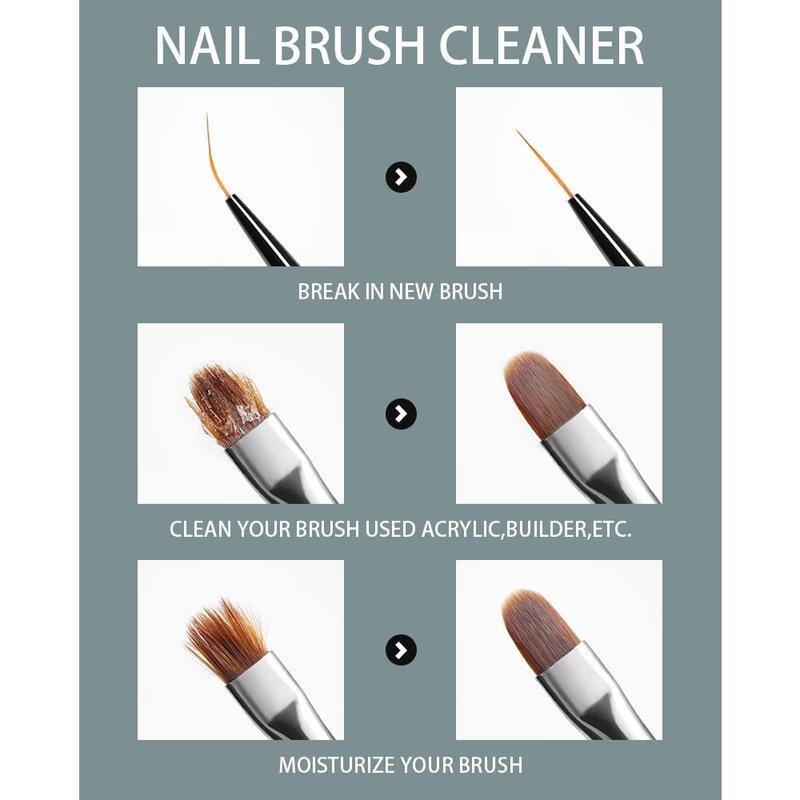 AIJIMEI Nail Brush Cleaner Restorer Nail Brush Cleaner Solution Clean Manicure Brushes Set A with Glass Cup & Cleaning Cotton Pads for Nail Art Gel Polish Painting Brushes 58ml