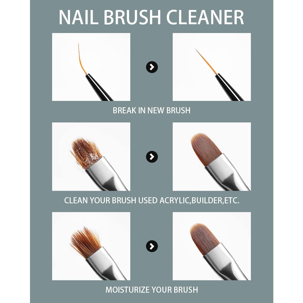 AIJIMEI Nail Brush Cleaner Restorer Nail Brush Cleaner Solution Clean Manicure Brushes Set A with Glass Cup & Cleaning Cotton Pads for Nail Art Gel Polish Painting Brushes 58ml