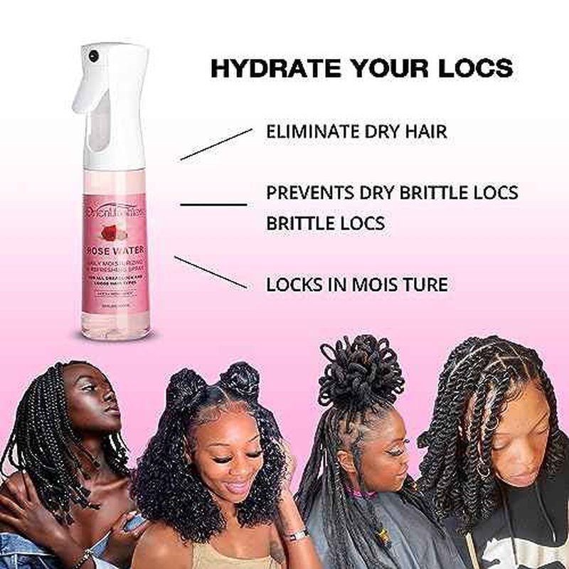 Orientfashion Moisturizing Refreshing Spray for Locs- Rose Water Hair Scalp Moisturizer, Castor Oil- Natural Loc Care and Maintenance (Rose, 10 Fl oz)