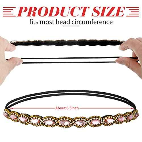 Jutom 6 Pieces Rhinestone Beaded Headbands Elastic Rhinestone Headbands Vintage Crystal Beaded Stretchy Hairbands Jewelry Hair Accessories for Women and Girls