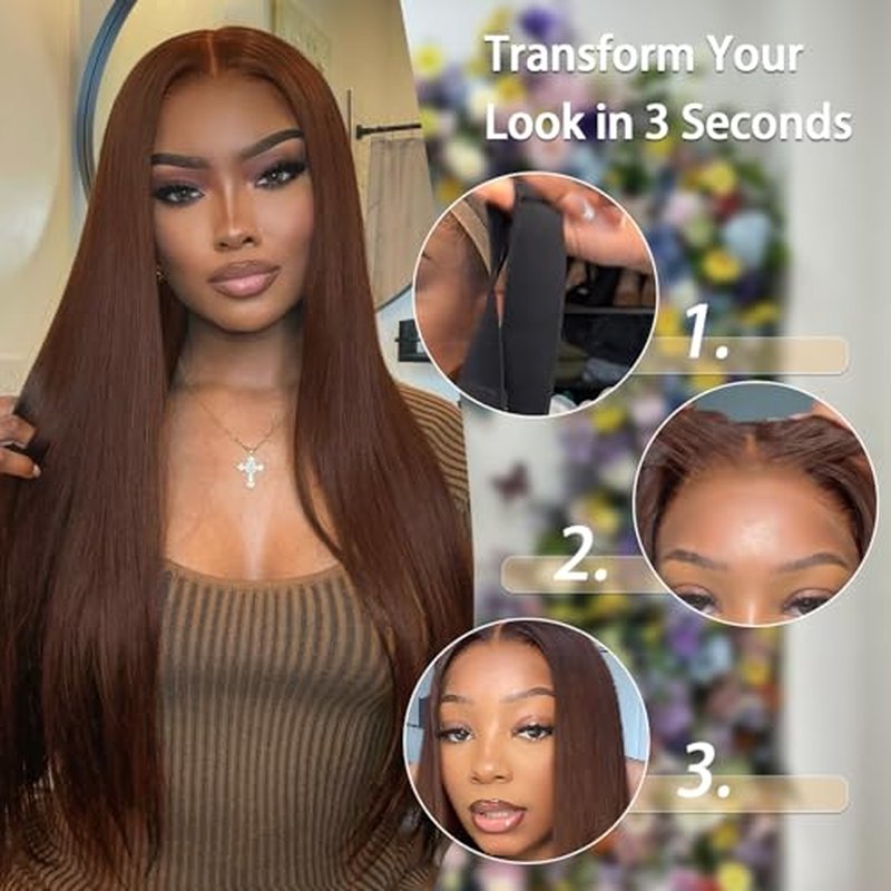 Brown Glueless Wigs Human Hair Pre Plucked Pre Cut 7x5 Chocolate Brown Lace Front Wig 200% Density Wear and Go Brown Wigs Human Hair 26 Inch for Women