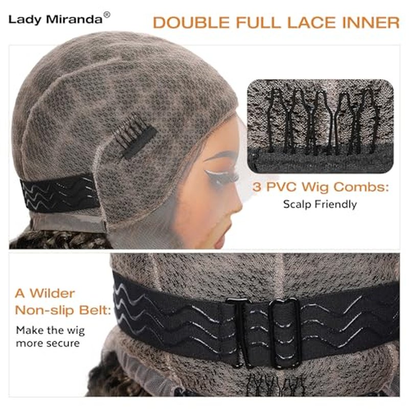 Lady Miranda Double Full Lace GoGo Curl Braided Wigs for Black Women Synthetic Lace Front Wigs Natural Knotless Curly Braided Wig with Baby Hair(1B/27, 12 Inch)
