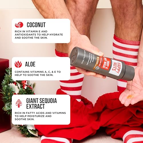 HAPPY NUTS Big Wood Body and Nut Wash - Moisturizing Men's Shower Gel, Natural Bodywash with Deep Cleanse for Sensitive Skin - Men's Body Soap (3 Pack, Big Wood)