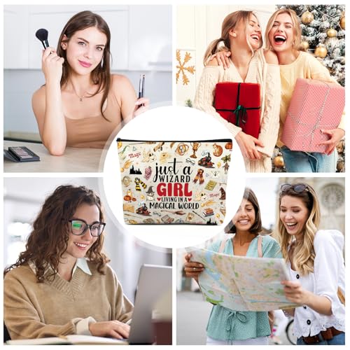 Magic Makeup Bag Gifts - Personalized Wizard Cosmetic Bags for Magical Books Lover Fans Canvas Toiletry Pouch for Women Girls Travel Beach Party Accessories Holiday Graduation Birthday Gift