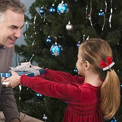 4pcs Christmas Large Cheer Hair Bows,7Inch Xmas Boutique Cheerleader Bows Accessories with Shiny Squares Hair Bows Elastic for Women Kids Toddlers Teens(Red, white and black)