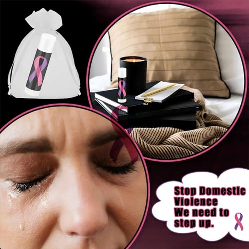 Fumete 100 Pcs Domestic Violence Awareness Items Lip Balm Bulk Pink Ribbon and Purple Ribbon Breast Cancer Awareness Moisturizer and Nourishing Lip Balm Gifts for Women Party Supplies, 4 Scents