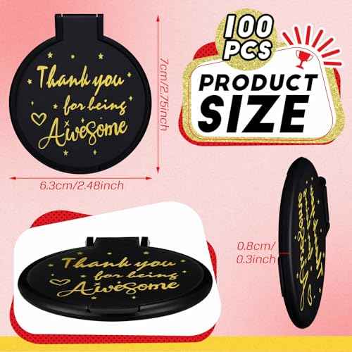 Huwena 100 Pcs Inspirational Gifts for Women Compact Mirror Bulk, Thank You Being Awesome, Positive Affirmation Gifts for Friends, Guest, Christmas, Birthday, Office, Team Building