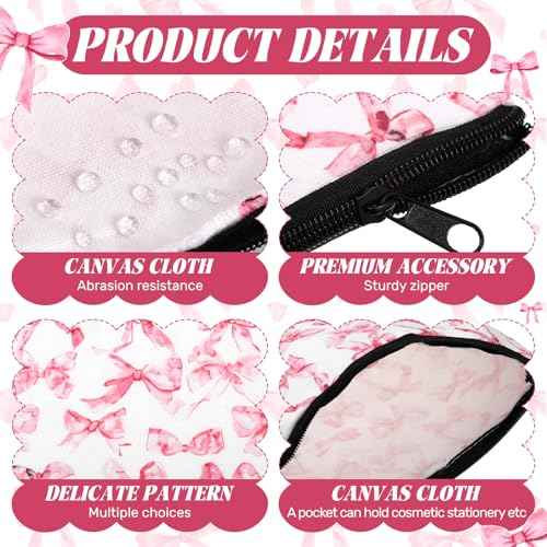 Kacctyen 9 Pcs Pink Bow Makeup Bag for Women Coquette Cosmetic Bag Bulk Preppy Pouch Coquette Gift with Zipper for Birthday Paty Favor Girls Travel Storage Accessories