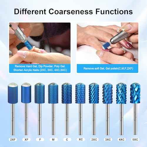 3/32" Large Barrel Smooth Round Top Tungsten Carbide Nail Drill Bit Safety Bit for Gel & Acrylic Removal, 2-Way Rotating Efile Tip, Salon Electric File Accessory (4XC Grit, Blue)