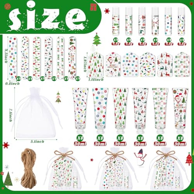 24 Sets/144 Pcs Christmas Party Favors Christmas Hand Cream Body Lotion Lip Balm Nail File Gifts Set Xmas Stocking Stuffers Travel Size Lotion Bulk Holiday Party Supplies for Coworkers Women Adults