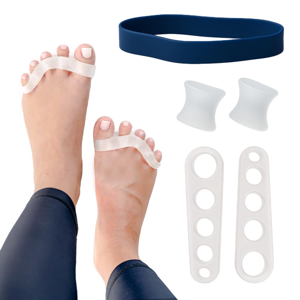 Awesome Toes Spacers & Separators Kit – Fast Relief for Hammertoe & Bunions | Includes Toe Stretch Band, Individual Toe Spacers & Full Toe Spacers for Walking, Running, & Yoga Practice | Large