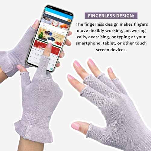 MIG4U 3 Pairs Fingerless Moisturizing Gloves, Half Finger Touchscreen Beauty Glove for Eczema, SPA, Dry Hands, Skin Treatment, Summer Sun UV Protection, Pale Purple S/M