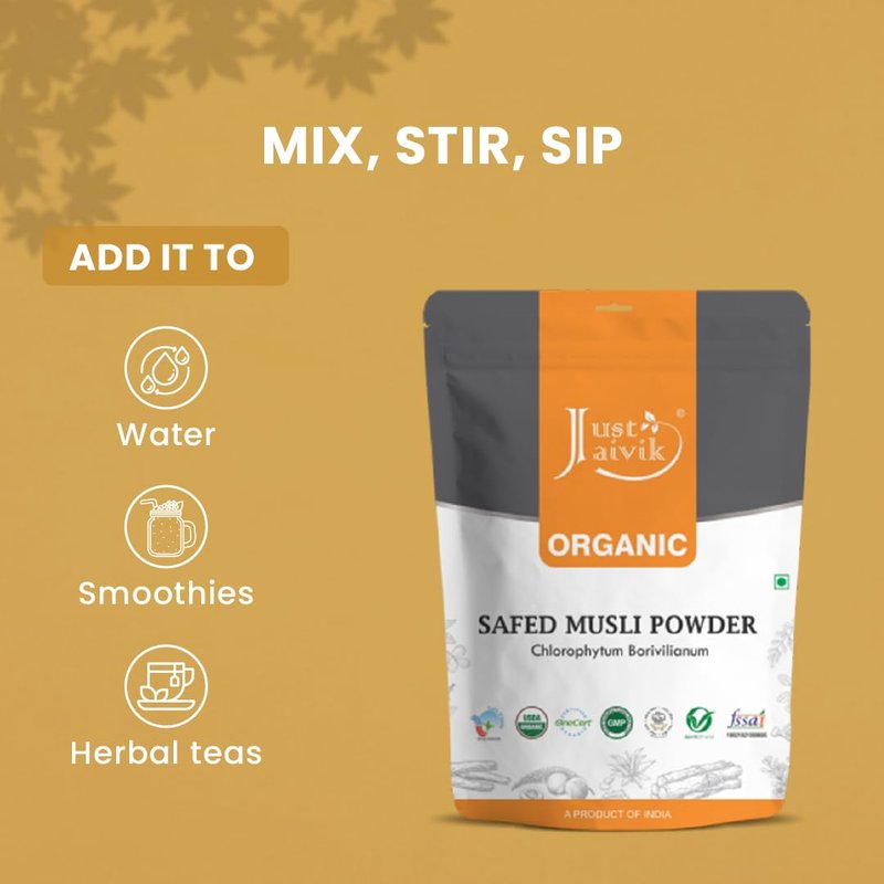 100% Organic Safed Musli Powder - Chlorphytum Borivillianum 227 GMS / 1/2 LB Pound / 08 Oz - Processed in FDA Registered Facility (A 100% Natural Health Supplement)