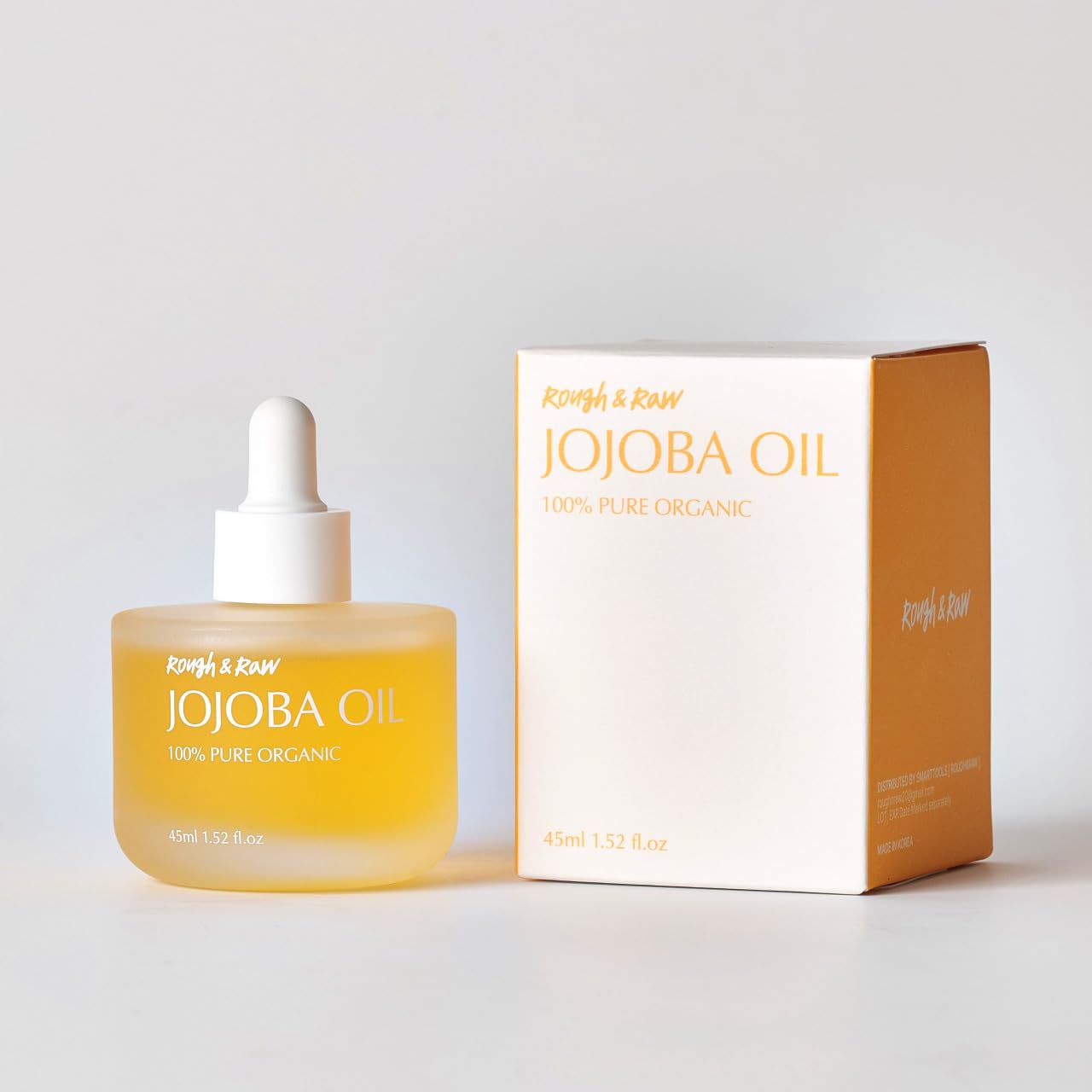 Rough & Raw USDA 100% Pure Organic Golden Jojoba Oil – Cold Pressed, Unrefined – Natural Moisturizer for Hair, Skin, Face & Nails – Carrier Oil for Essential Oils from Israel, made in Korea 1.52 fl.oz