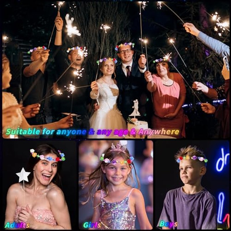 80 Pcs LED Flower Crown Headband Glow Floral Wreath Crown for Women Light Up Flower Headband Glow in the Dark Hair Accessories for Wedding Birthday Cosplay Halloween Christmas Beach Party Favor